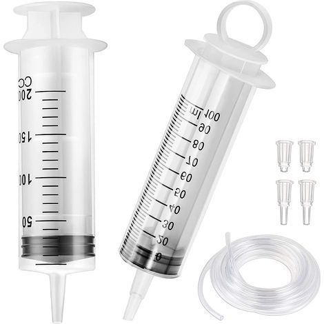 Plastique Seringue, 2pcs Seringue D’alimentation, 100ml +200ml Seringue Plastique Seringues de Distribution pour Chien/Chat/Animal Alimentation/Science/Laboratoire/Usage Industriel (1/4)