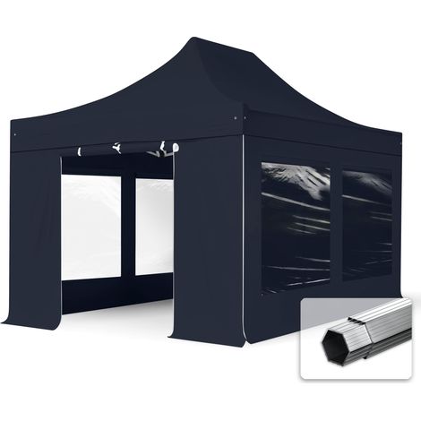 3x4,5 m Faltpavillon PROFESSIONAL Alu 40mm, Seitenteile mit Panoramafenstern, schwarz