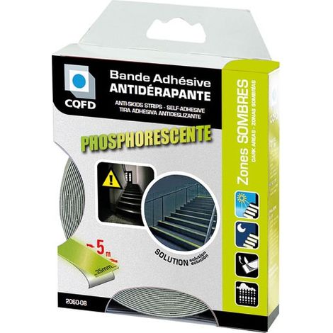 Cinta adhesiva antideslizante fosforescente de 25 mm x 5 m - Cqfd