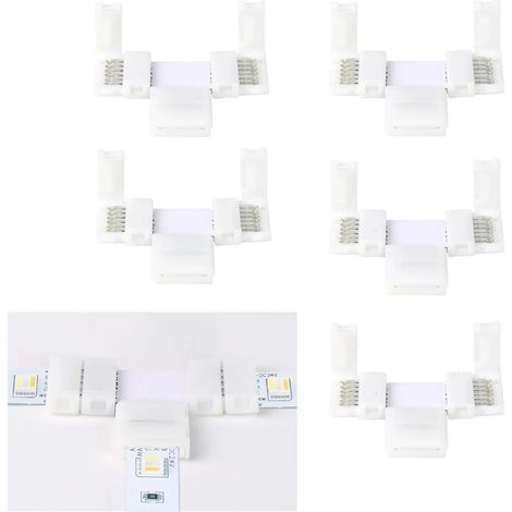 Lot de 5 bandes LED RGBWW à 6 broches en forme de T, sans soudure, répartiteur à angle droit, connecteur d'angle pour bandes LED SMD 5050 RGBCCT (1/5)