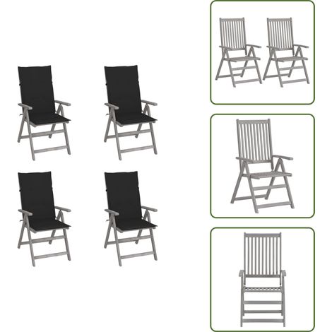 Hochlehner Verstellbar 4 Stk. mit Auflagen Massivholz Akazie - Outdoor-Stühle - Gartenstühle - Hochlehner - Akazienholzmöbel - Gartenmöbel (1/5)