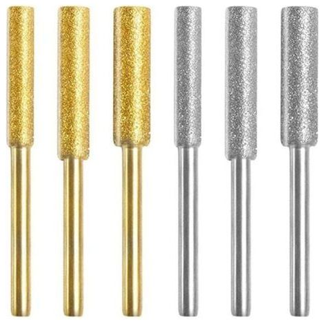Diamant-Kettensägenschärfer, Kettensägen-Schärfstein-Bits, hochharte titanbeschichtete Gratschleifscheibe, 6 Schärfsteine in 3 verschiedenen Größen zum Schärfen und Schleifen (1/4)