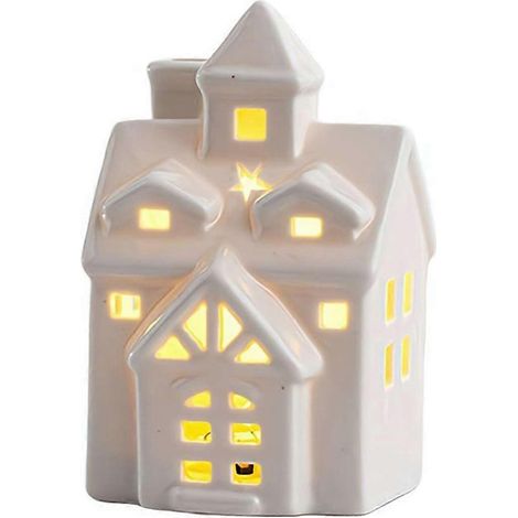 Ornement de maison en céramique, veilleuse bougeoir LED creuse, décoration de bureau artisanale pour Noël. (1/5)
