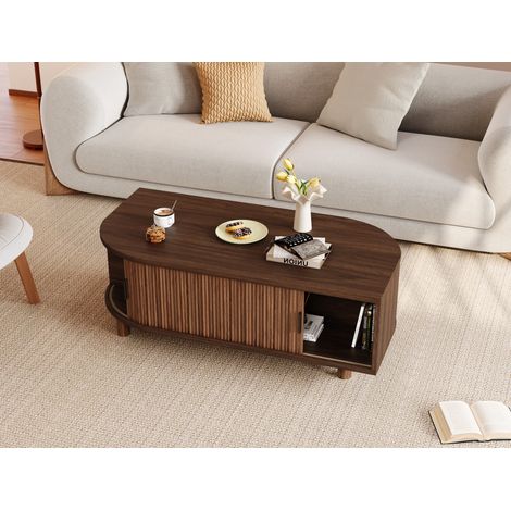 Couchtisch 100 x 50 x 35 cm in Nussbaum, MDF, 2 Schiebetüren – MEUBLIV (1/5)