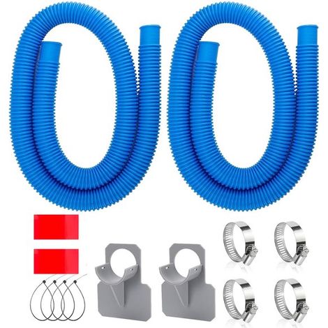 Kit de tuyaux pour piscine 14 pièces – 2 tuyaux flexibles de 1 m diamètre 32 mm avec colliers et accessoires de fixation – Tuyaux de filtration pour piscine hors sol – Bleu (1/5)