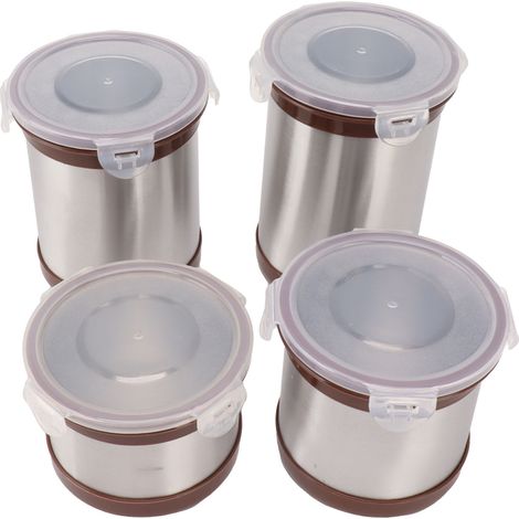 Lot de 4 bocaux hermétiques en acier inoxydable pour conserver le café, le lait en poudre, le thé et les noix. (1/5)