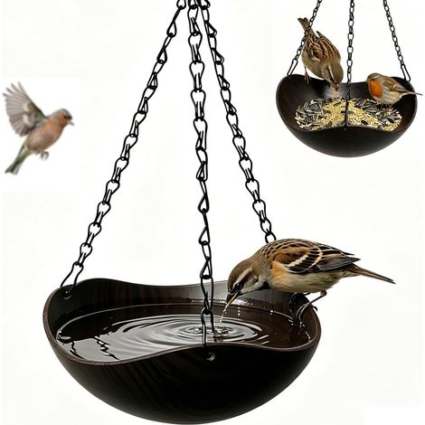 Vasque à Oiseaux Sauvages Suspendue Aspect Bois, Abreuvoir extérieur pour Jardin, Bol décoratif pour Oiseaux, Abreuvoir de Jardin (1/5)