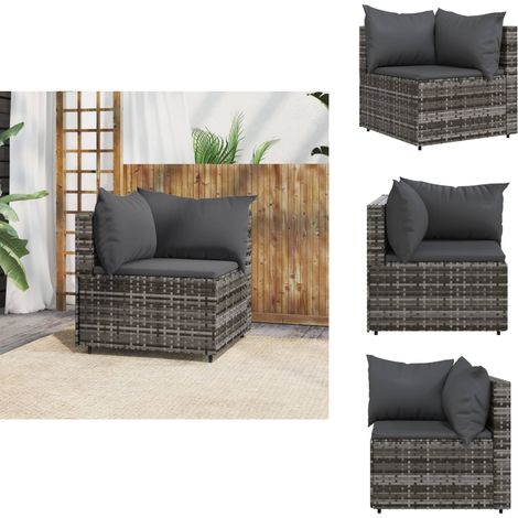 Canapé d'angle de jardin avec coussins gris résine tressée - Canapé D'angle - Mobilier De Jardin - Meubles De Jardin - Canapé Extérieur - Résine Tressée (1/5)