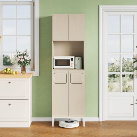 Armadio da cucina 53x35x181 cm bianco in MDF con vano microonde, area pattumiera e ripiani regolabili (1/5)