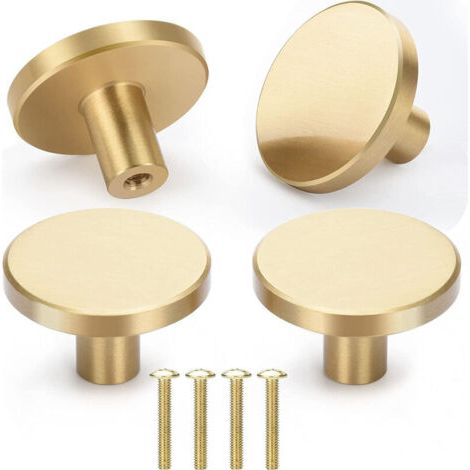 4x Poignées Meuble Ronde 33mm Boutons Armoire en Laiton Brossé Poignées pour Porte Placards Tiroir Doré (1/5)