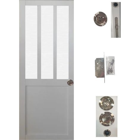 Gd Menuiseries – Porte coulissante blanche avec vitrage dépoli 204 x 73 cm – Serrure à condamnation – MDF finition soignée – Pour espaces intérieurs (1/4)