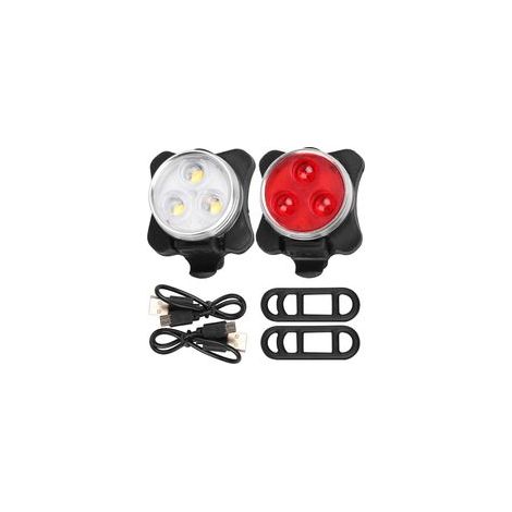 Éclairage vélo USB – kit d'éclairage – éclairage urbain et VTT – ABS – rouge/blanc (1/5)