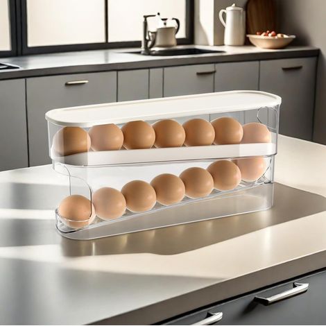 1 Porte-œufs, Distributeur automatique, Plastique transparent, 2 couches, Réfrigérateur