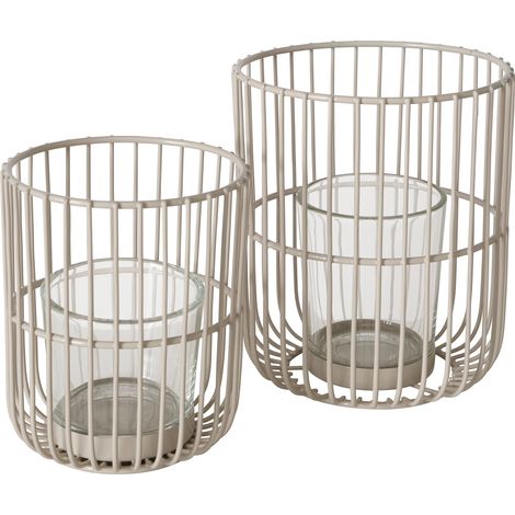 Boltze Windlicht Cindy (2-tlg., beige, Eisen, Glas, 14-20 cm hoch, modern) (1/5)