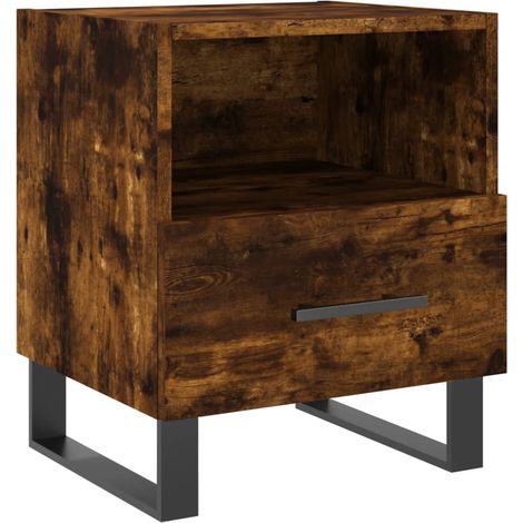 Mesita de noche con cajón y compartimento abierto 40 x 35 x 47,5 cm madera contrachapada marrón y hierro DEC033579