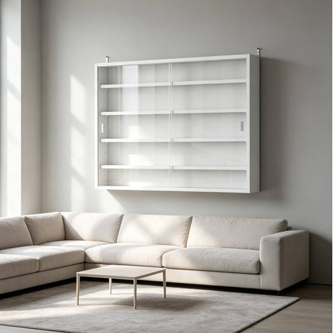 Vitrine murale en verre blanche 80 x 9,5 x 60 cm avec étagères réglables (1/5)