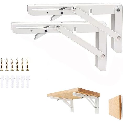 300mm Équerre Pliante, 2Pcs Blanc Support Console Pliable, Supports D' étagères Pliants Charge, Lourds Support Console Pliable,Equerre Etagere (1/5)