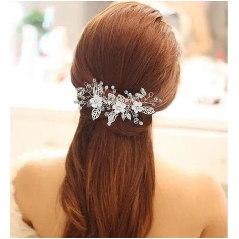 Haaraccessoire – Langes Haarband – Perlen und Muschelblumen – Kristall – Silber (1/4)