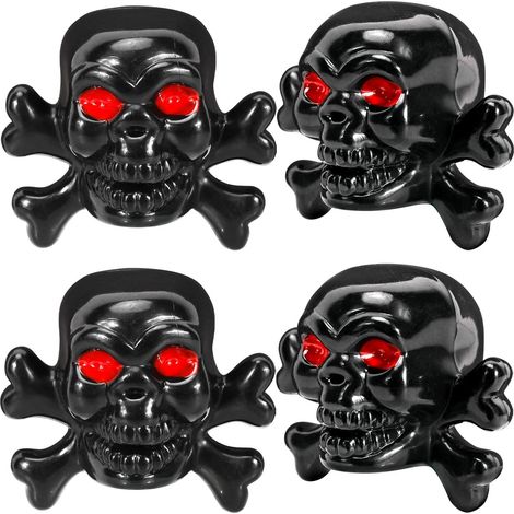 Lot de 4 bouchons de valve de pneu, motif tête de mort, universels, avec noyau en cuivre antirouille, noirs. (1/5)