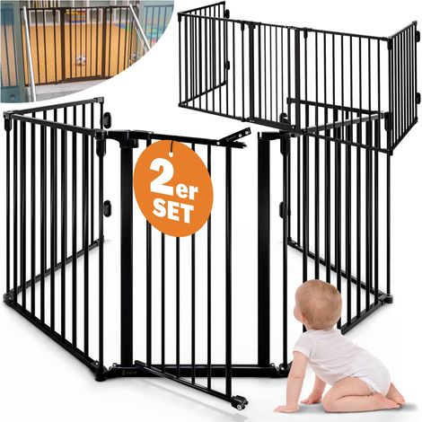CASARIA® Set de 2x Barrières de sécurité 5 panneaux modulables Grilles de protection cheminée Parc bébé Clôture chiens sans perçage et réglable
