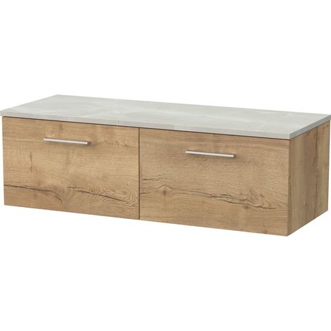 Pershall Contemporary Wall Hung 2 Drawer Vanity Unit with Laminate Worktop, 1200mm, Autumn Oak