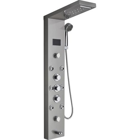 Panneau de Douche LED, Sensible à la Température, Jets de Massage, 8009 Nickel brossé (1/2)
