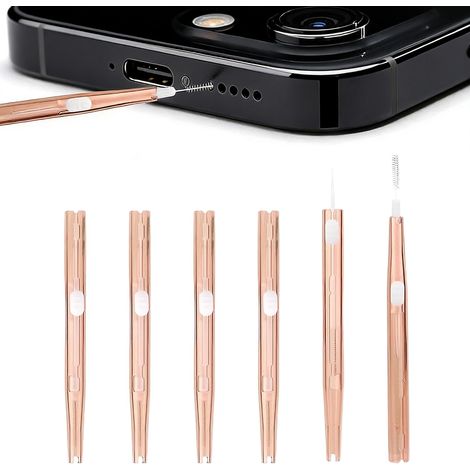 Kit de nettoyage pour port de charge 6 pièces, pinceau à double embout, nettoyeur de port de charge pour téléphones portables, chargeurs et pommeaux de douche (Marron) (1/5)