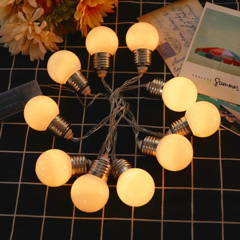 1,5 m lange Lichterkette mit 10 milchweißen LEDs, warmweiß, für Dekoration von Haus, Hof und Weihnachten. (1/5)
