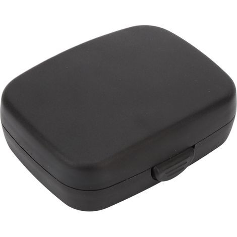 Étui pour appareils auditifs grande capacité, portable, carré, noir. Boîte de rangement pour appareils auditifs idéale pour la maison, les voyages et les activités de plein air. (1/5)