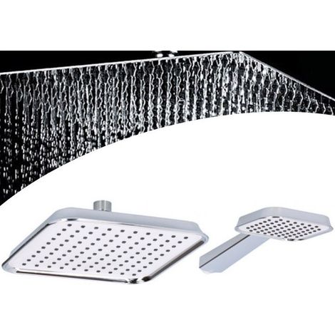 TRADE SHOP - Soffione Doccia Quadrato 20x20cm Con Miscelatore Doccetta Quadrata In Abs Cromo - (1/3)