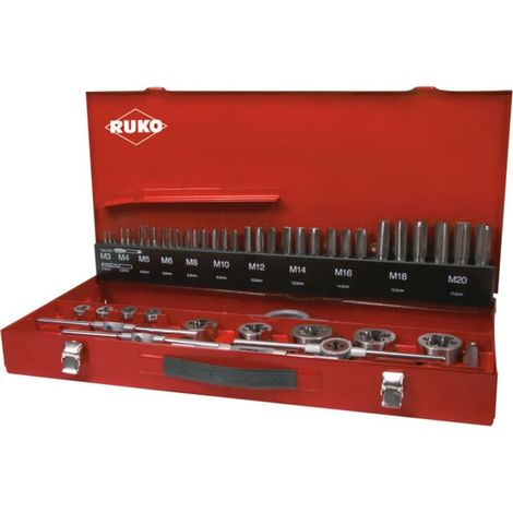 Nom RUKO jeu de tarauds et filières 54 pièces HSSE-Co 5 en cassette industrielle - 245040E (1/5)