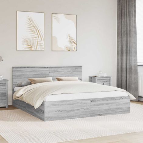 vidaXL Struttura del letto con testiera Grigio Sonoma 200 x 200 cm