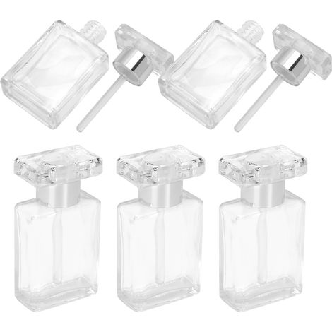 Lot de 5 flacons vides en verre transparent pour huiles essentielles, rechargeables et portables, couleur argent. (1/5)