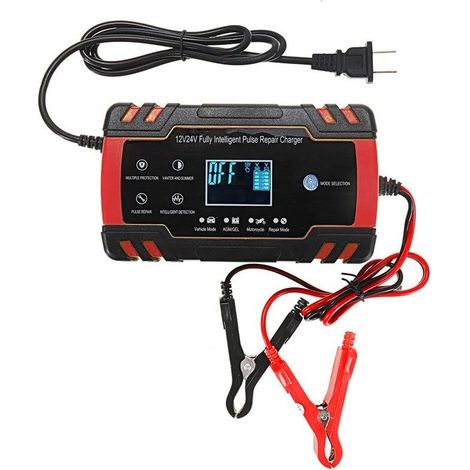 12V/24V 8A LCD-Touchscreen-Impuls-Reparatur-Batterieladegerät, rot, für Auto-, Motorrad-Bleiakkumulatoren, Nass-, Gel- und AGM-Batterien – EU-Stecker (1/5)