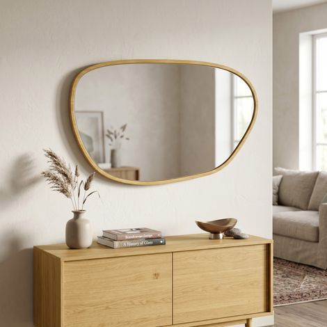 Miroir mural. miroir décoratif asymétrique 90x60cm en verre trempé pour salle de bain. chambre. salon. couloir. naturel