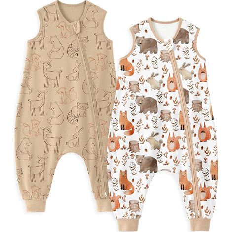 Gigoteuse pour bébé avec pieds 0,5 tog - Pour l'été - Gigoteuse d'été - Gigoteuse avec jambes - Gigoteuse douce pour garçon et fille - Blanc et marron - Renard (1/5)