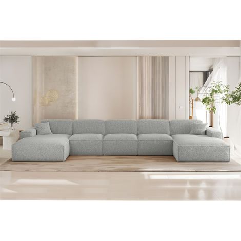 Wohnlandschaft Sofa U-Form CELES PREMIUM XL in Stoff Sven Hellgrau
