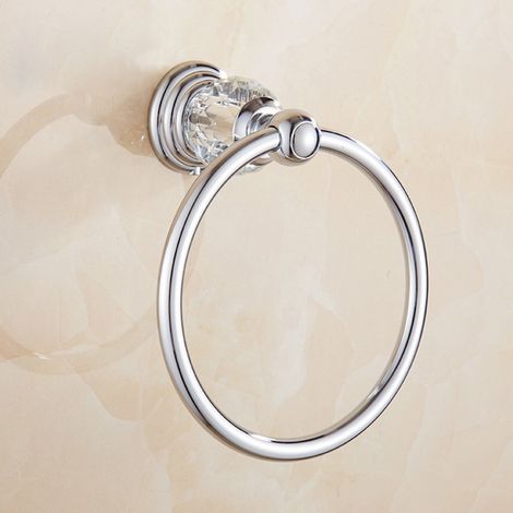 Anneau de Serviette en Métal Plaqué, Porte-Serviettes Mural Style Européen avec Céramique et Cristal, Accessoire de Salle de Bain Décoratif, 1 Pièce-lsw (1/2)