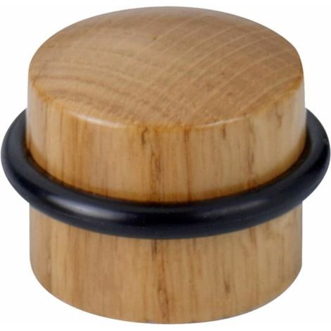 – Butée de porte adhésive en bois verni 34mm – Hauteur 25mm – Rondelle caoutchouc pour amortissement – Butoir sol