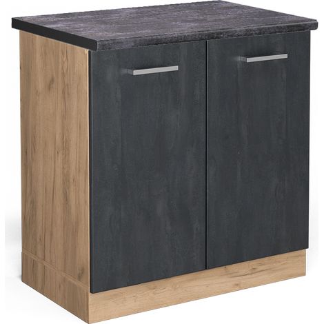 Meuble bas sous-évier R-Line, Béton noir, 80 cm PT Anthracite, Vicco (1/5)