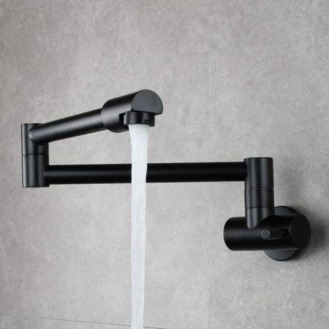 Robinet Cuisine Murale - Bras Rétractable Pivotant 360° - Cuivre Massif Chromé - Eau Froide ou Chaude - Pour Éviers Double (1/5)