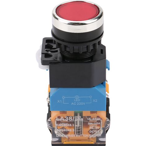 Interrupteur à bouton-poussoir rouge autobloquant avec voyant LED LA38-11DNZS (LA38-11DS) (1/5)