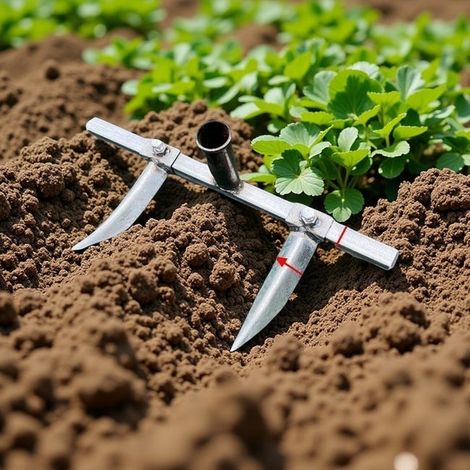 Herse à sillons agricole, écartement réglable,ouvre-sillons pour semis, adaptée au désherbage,au travail du sol,à l'ameublissement du sol (deux dents) (1/4)