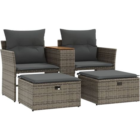 Maison Exclusive - Gartensofa 2-Sitzer mit Hockern Grau Poly Ratt