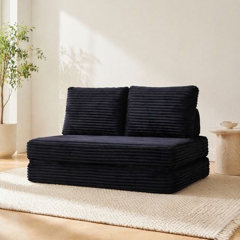 Sofá cama doble compacto negro tapizado en tejido OKWISH (1/5)