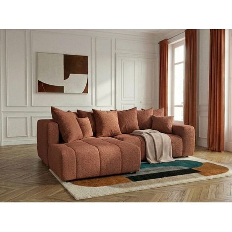 BOBOCHIC - Canapé d'angle L convertible coffre ROXELANE tissu bouclette Angle gauche Orange (1/5)