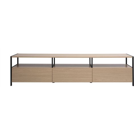 Meuble TV finition bois clair chêne et métal noir L180 cm MAXENCE