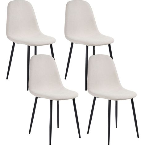 Set of 4 Dining Chairs Light Beige Polyester Upholstery Iron Black Legs Armless Dining Room CRANDALL