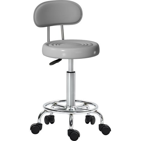 Tabouret coiffeuse pivotant réglable dossier similicuir gris avec repose-pieds