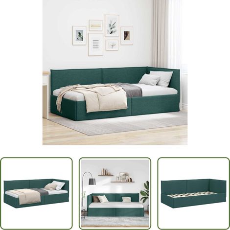 Lit de jour - Cadre de lit d'angle Vert foncé 90 x 190 cm tissu (1/5)